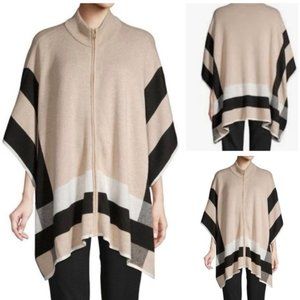 BB Plaid Zip Front Knit Poncho Cover Wrap Sweater Cardigan Like NEW 2X F103